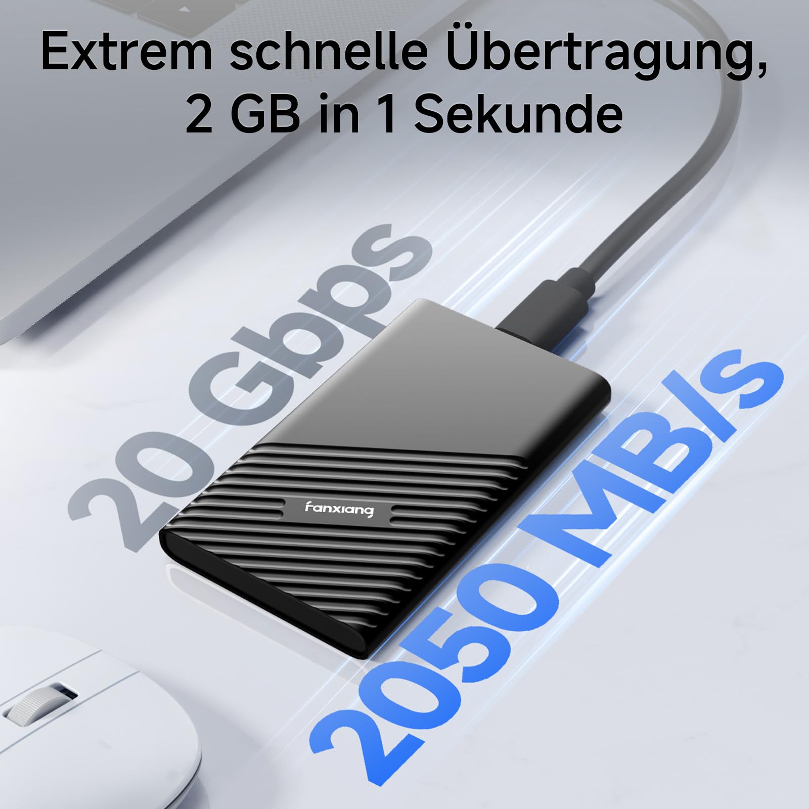 fanxiang Externe SSD 4TB Festplatte Bis zu 2000MB/s, USB 3.2 Gen.2x2 Typ C, Professional Externe SSD, Zuverlässiger Speicher für Desktops, Laptops, PC, XS Windows PS2000W