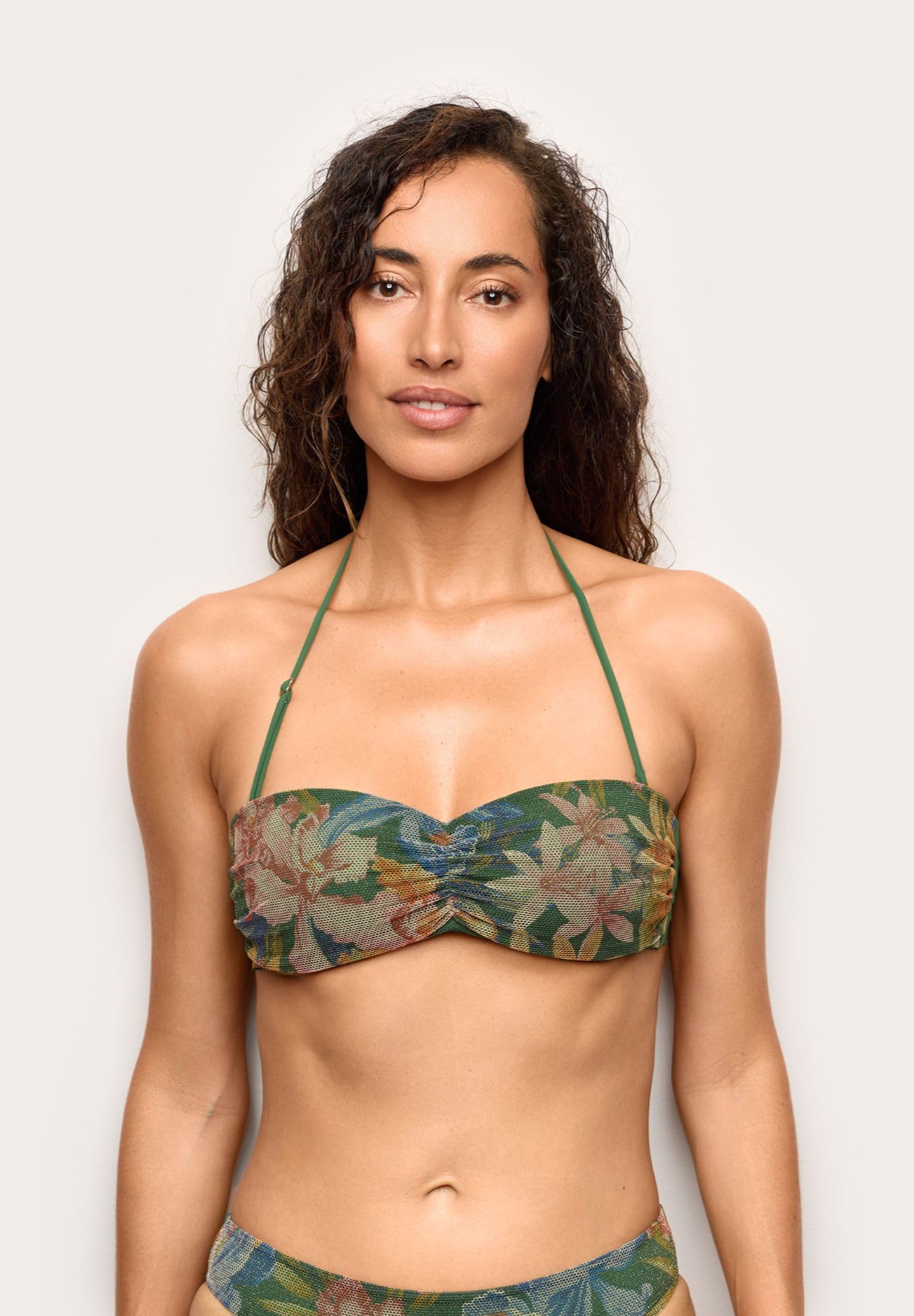 YAMAMAY - Bikini partie haute bande sans armature, rembourrage amovible, femme, marigold, vert foncé, imprimé floral