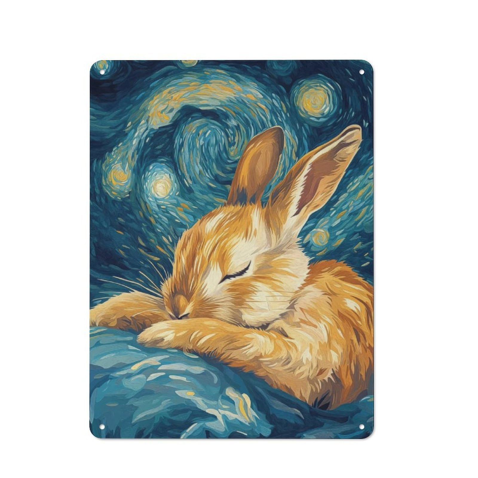 Junmoney Sleeping Bunny Starry Night Retro Metal Plaque 40X30cm For Bar Or Restaurant, Suited To Restaurant Interior Fans
