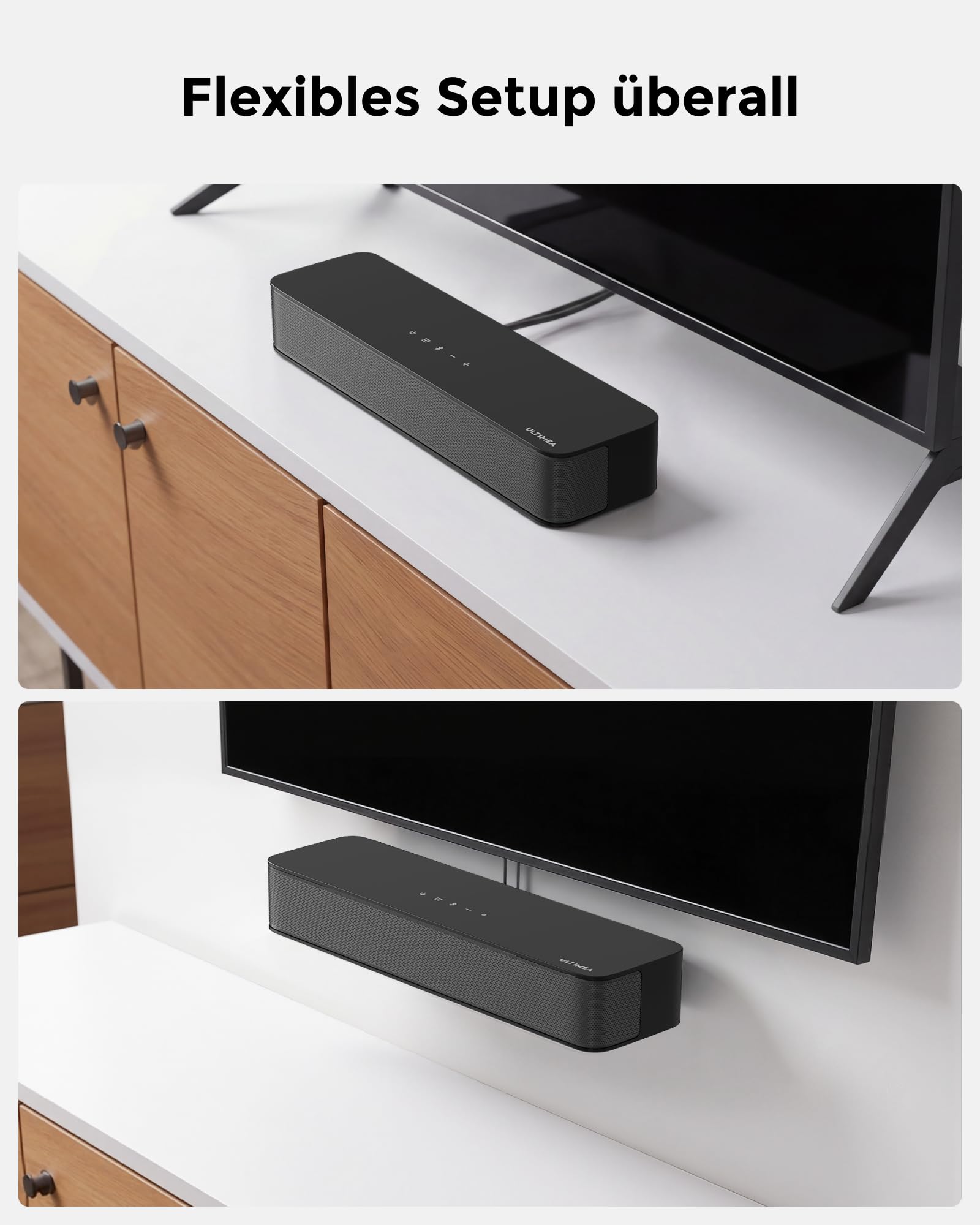 ULTIMEA 2.1 Soundbar für TV Geräte mit integriertem Subwoofer, APP-Steuerung, 132W All-in-One PC Soundbar für Gaming, TV Lautsprecher mit Verstellbarem Bass, Bluetooth® 5.4, Opt/AUX, Poseidon M20 Pro