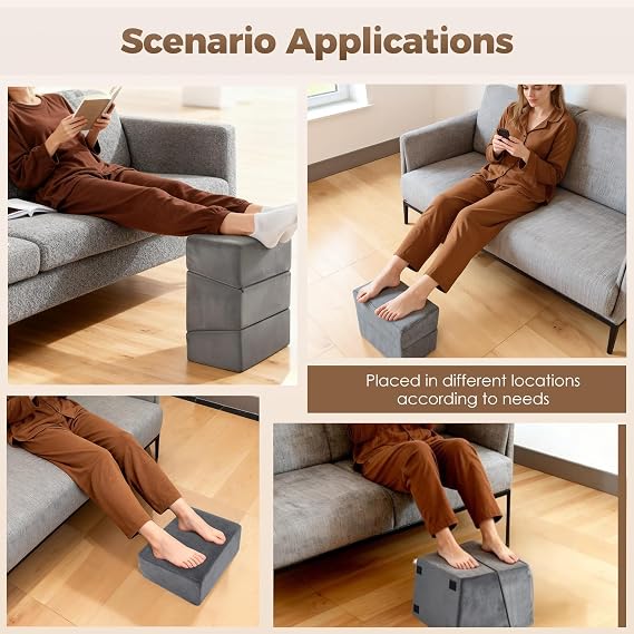 Foot Rest Under Desk, Adjustable Footrest with 3 Optional Height, Ergonomic Foot Stool Footrest Pillow Cushion with Feet Warm Pocket for Office, Home, Working and Gaming
