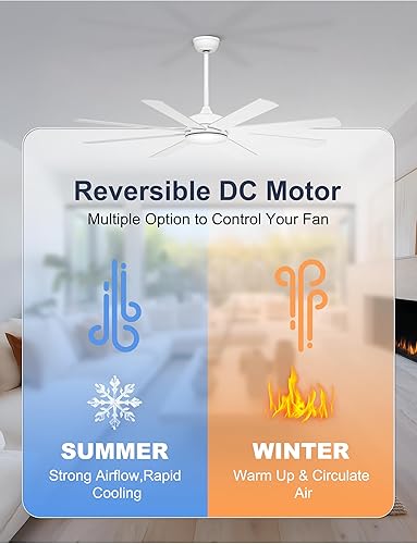 Miniatura 6 de Ventiladores de techo de 60 pulgadas sin luces, ventilador de techo blanco de 8 aspas, control remoto/aplicación, ventilador de techo reversible