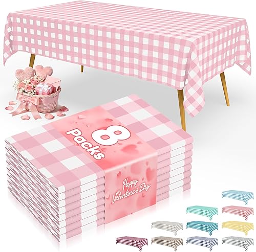 Miniatura 36 de Smiry Paquete de 8 manteles desechables a cuadros, mantel de plástico impermeable de 54 x 108 pulgadas, manteles rectangulares a cuadros caqui y