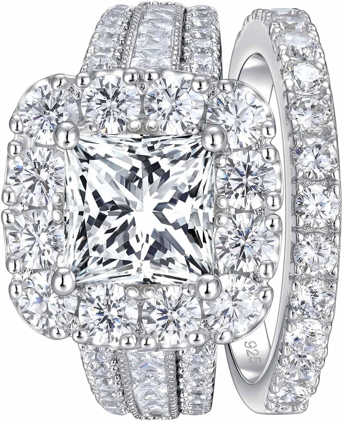 SHELOVES Vintage Princess CZ Wedding Rings Set for Women 925 Sterling Silver Engagement Rings Sets 4Ct Cubic Zirconia 5-12