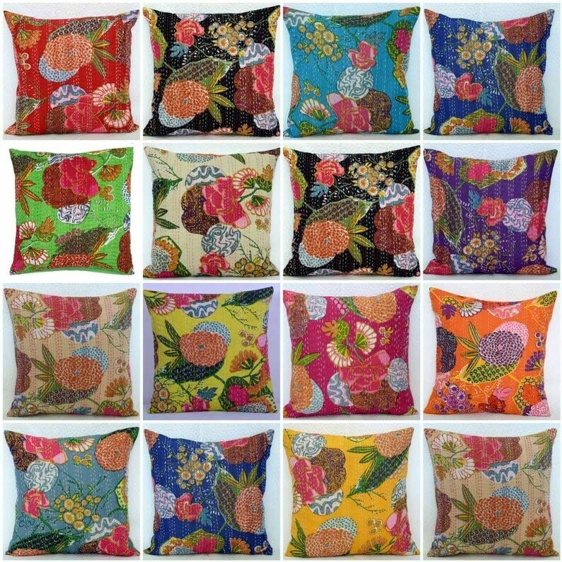 Housse de coussin Kantha pour raviver un canapé terne lot de 10 housses vintage indiennes