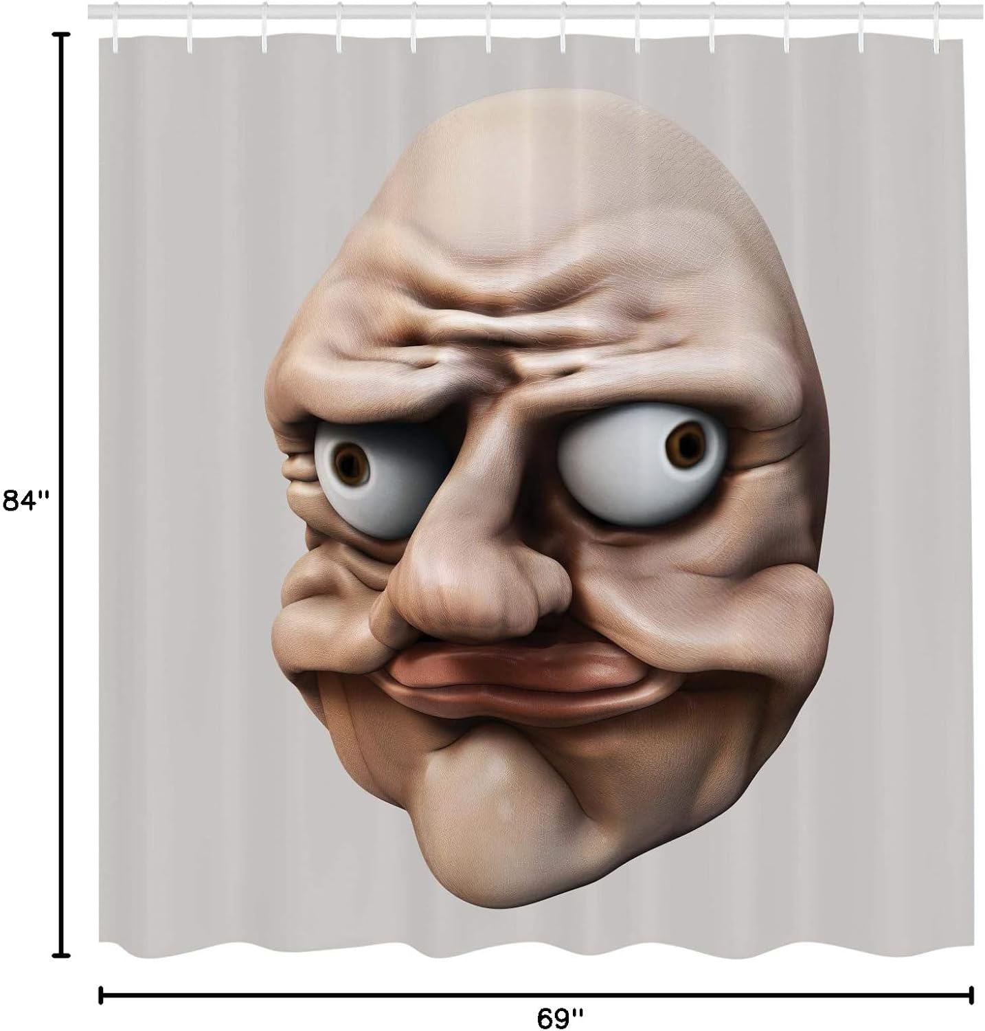 Ambesonne Humor Shower Curtain, Grumpy Internet Troll Face with Trippy Gestures Ugly Post Meme Joke Image, Cloth Fabric Bathroom Decor Set with Hooks, 69" W x 84" L, Eggshell and Tan