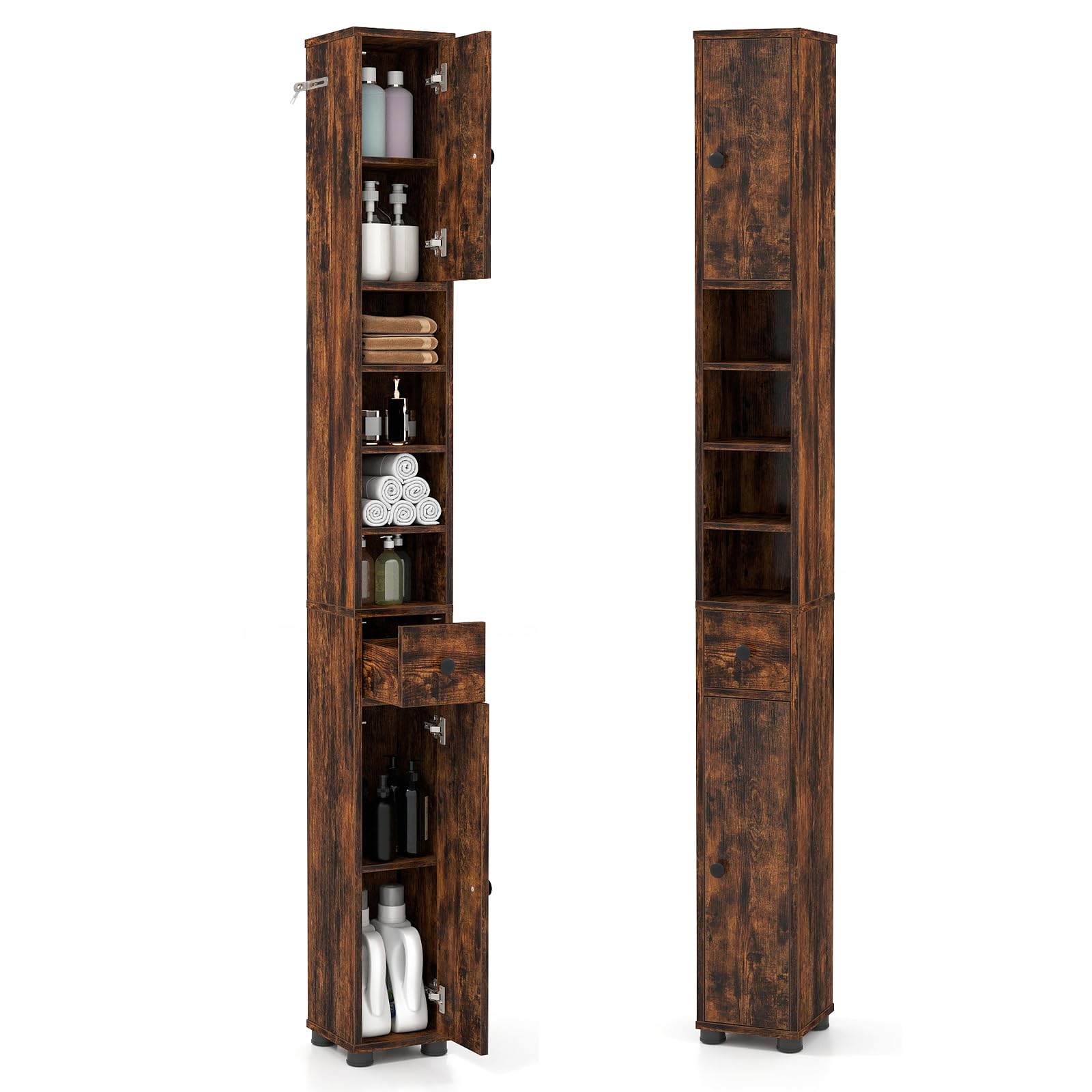 GIANTEX Armario de Baño Alto con Estantes Ajustables (Marrón)