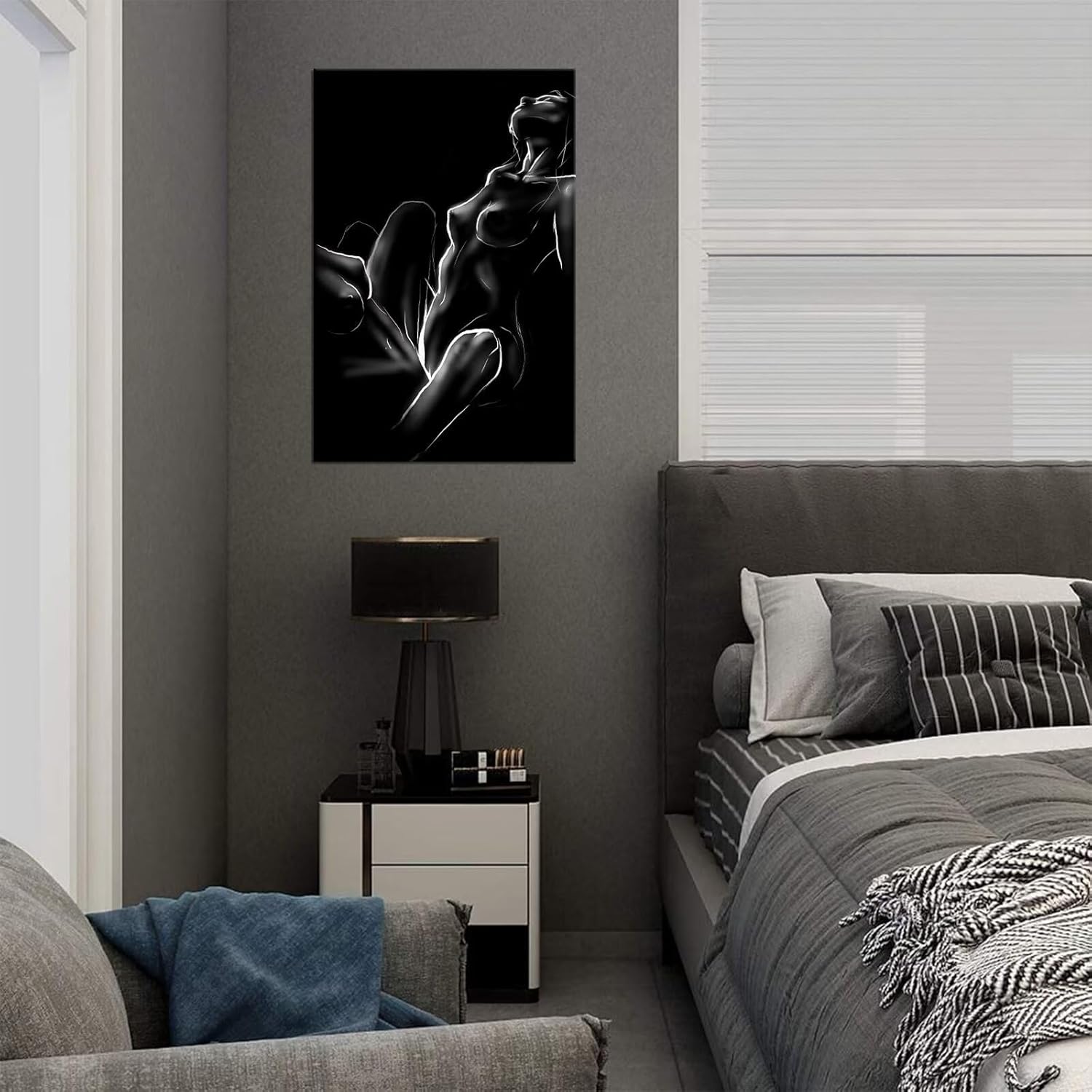 Abstract Lesbian Pictures Black and White Couples Love Line Canvas Wall Decor for Bedroom Bar Hotel Party Woman Room Decoration Framed Ready to Hang 28L" x 44W"