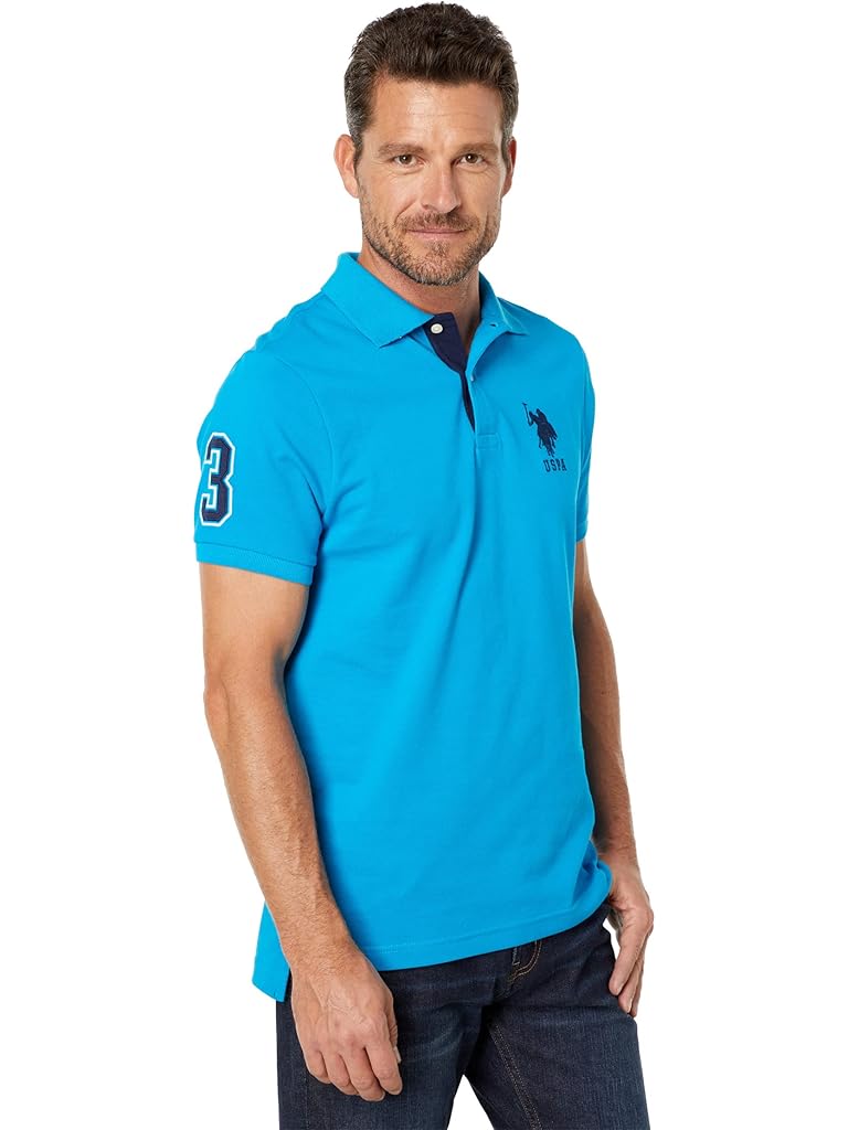 U.S. POLO ASSN. Slim Fit Big Horse Polo with Stripe Collar