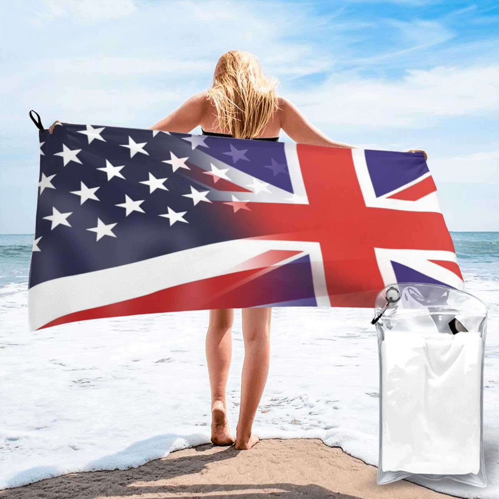 HACXZ Funny America Flag and Britain British Flag Absorbent Beach Towel Microfiber Beach Shower Towel 27.5"X55"