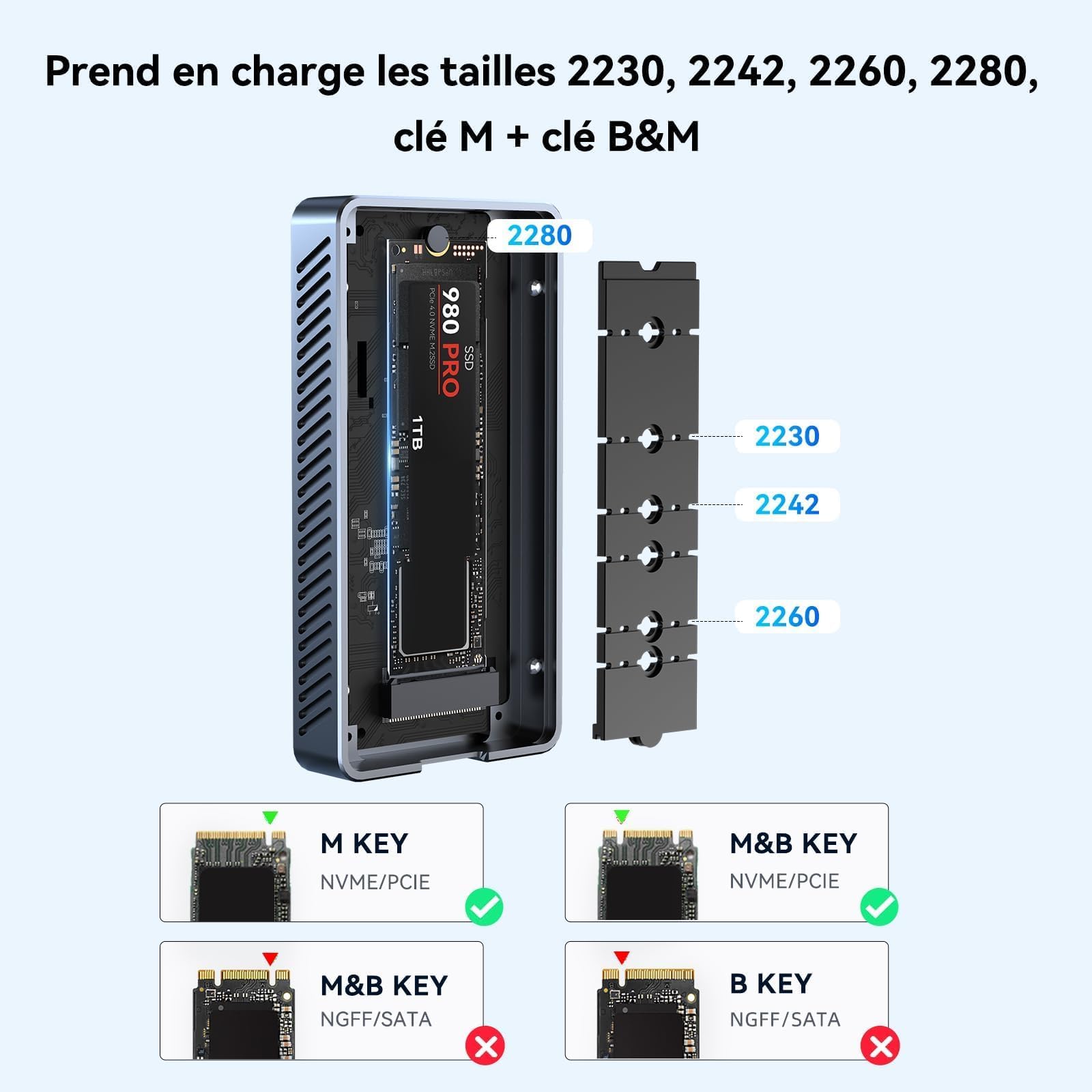 ACASIS 40Gbps Boîtier SSD M2 NVMe avec Ventilateur de Refroidissement, Compatible avec Thunderbolt 4/3, Boîtier SSD Externe PCIe Aluminium M2 2230 2242 2260 2280, Compatible avec Mac MacBook/Windows