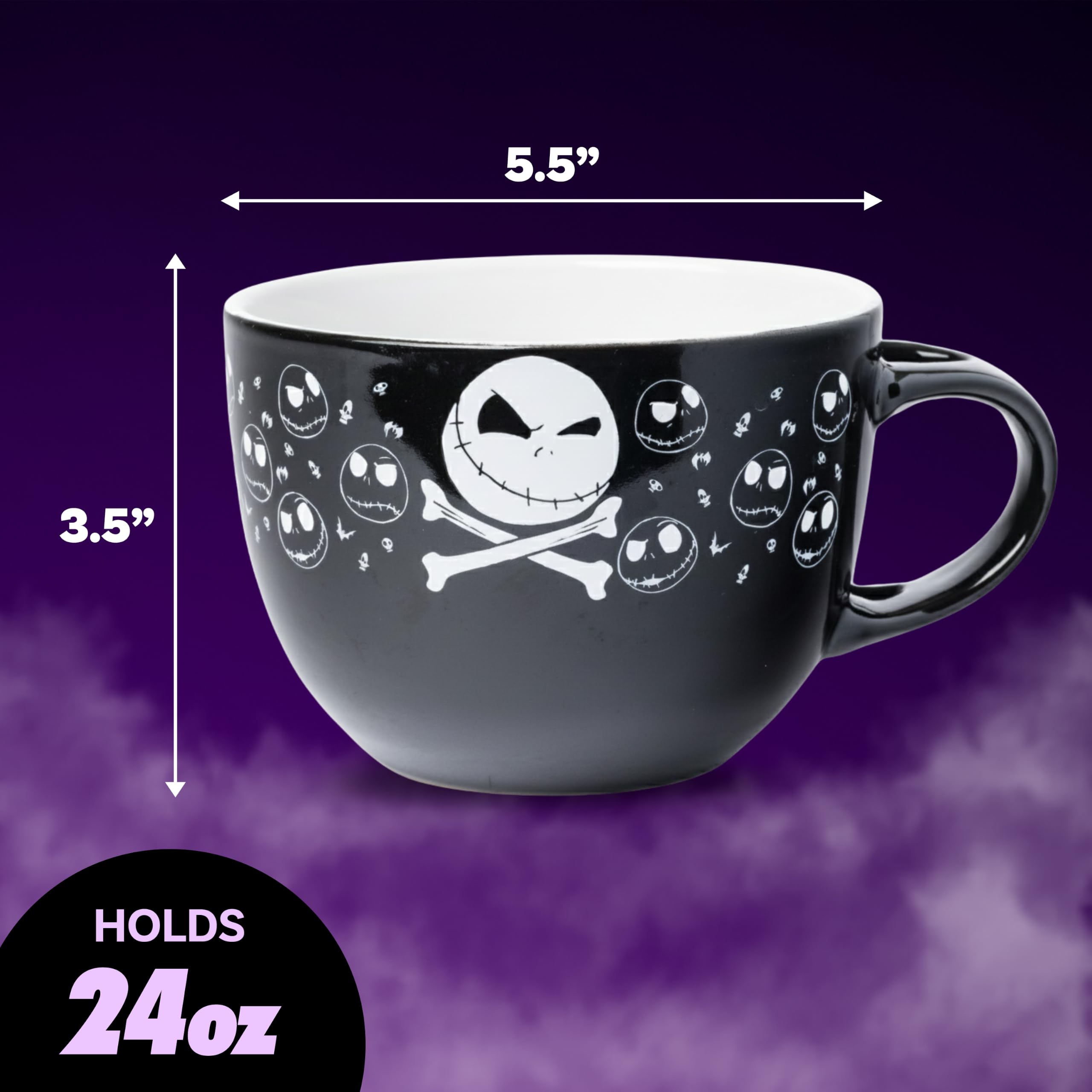 Silver Buffalo Nightmare Before Christmas Jack Cross Bones Keramik-Suppentasse mit Löffel, 680 ml | Tim Burton's, Jack Skellington, Löffel-Set, Totenköpfe, 0,71 Liter