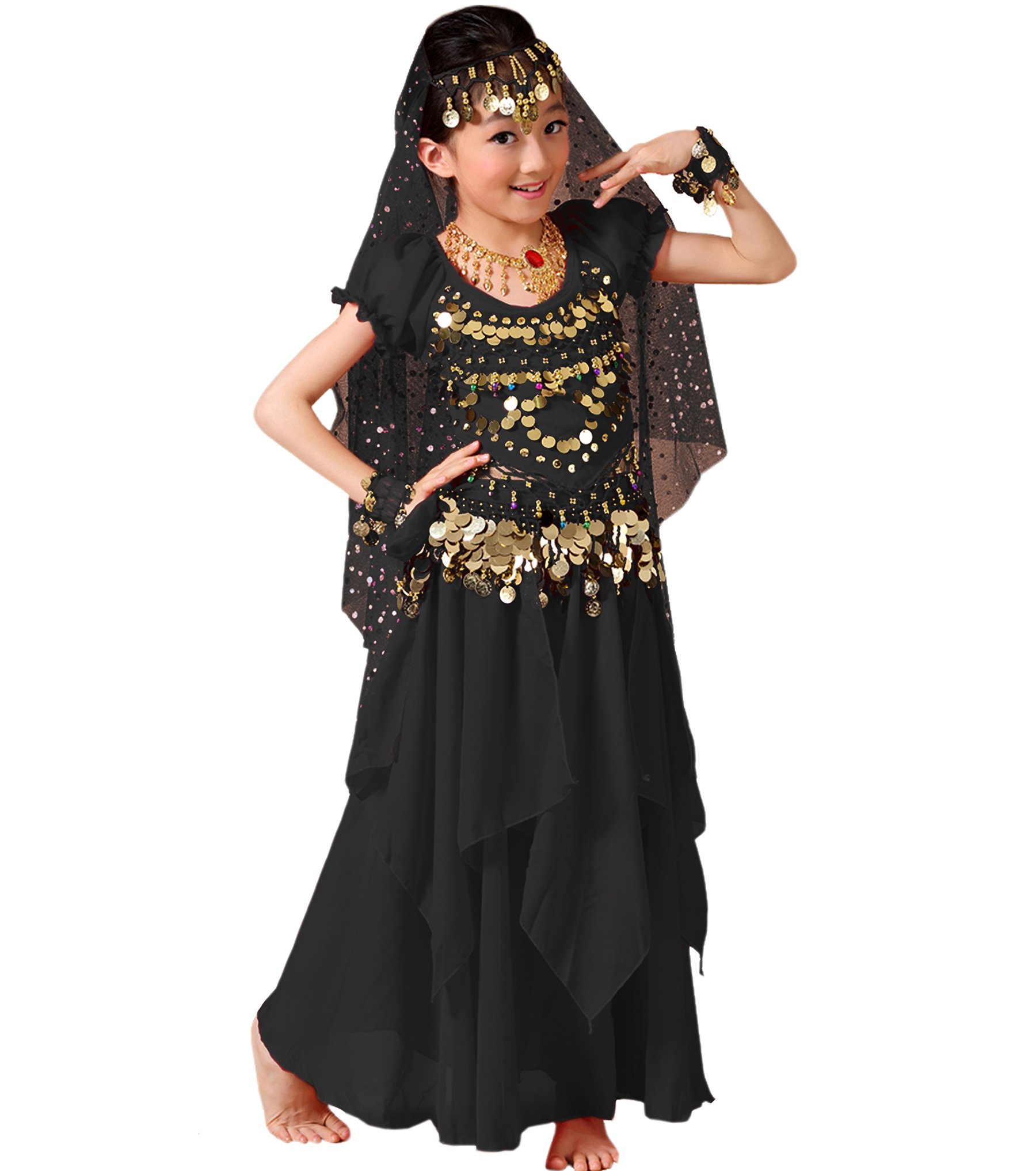 Astage Girl Halloween Belly Dance Costume Outfit Indian Oriental Carnival Set Black L