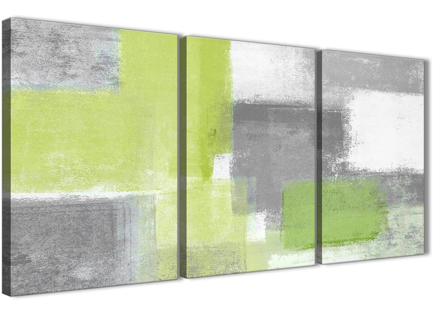 Wallfillers 3 Piece Lime Green Grey Kitchen Canvas Pictures Accessories - Abstract 3369-126cm Set of Prints