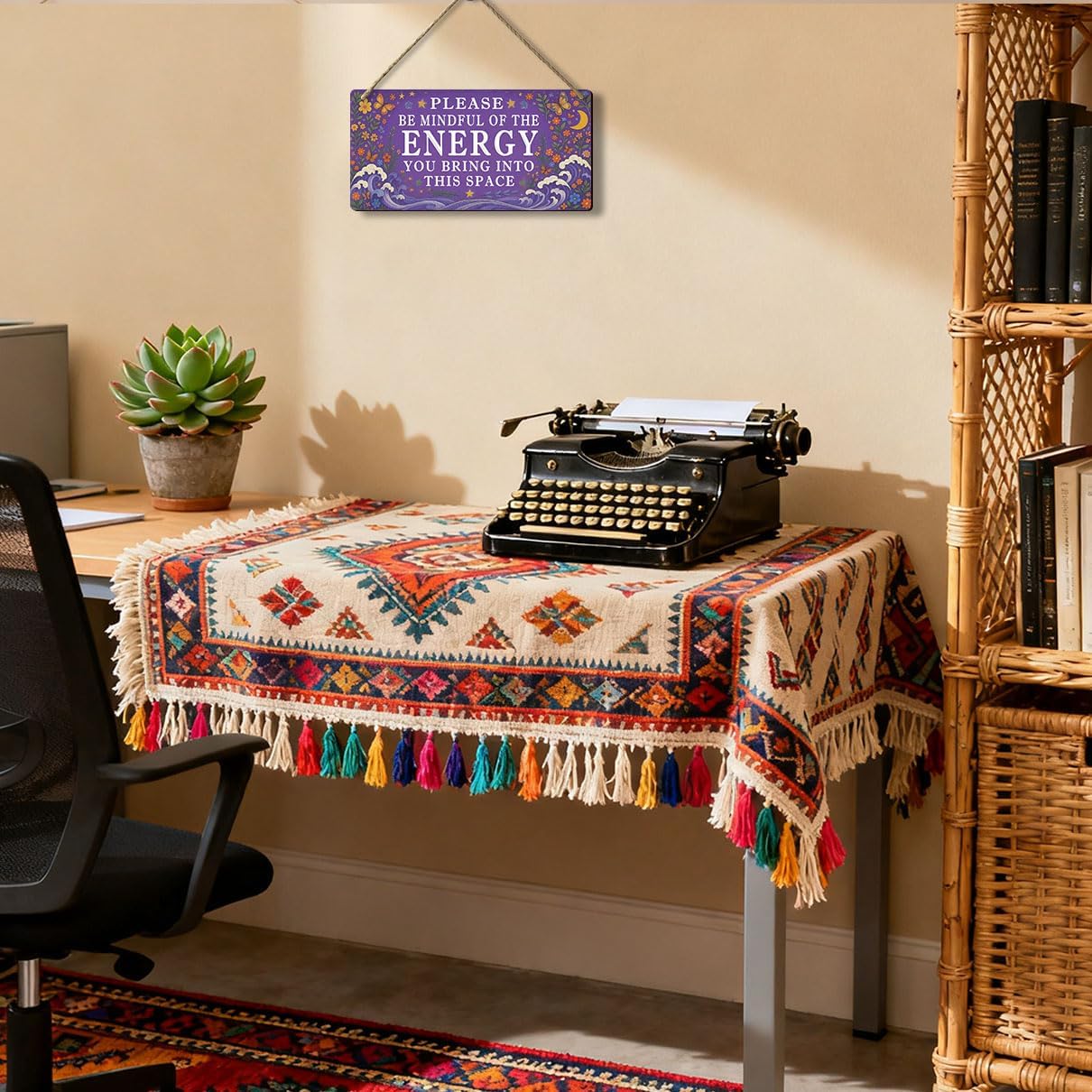 Spiritual Wall Decor Positive Energy Sign - Please Be Mindful of the Energy You Bring Sign -Good Vibes Only Signs Zen Decor for Home, Yoga Room, Meditation Space, Bedroom Door Hanging Signs 12x6 Inch - Image 5