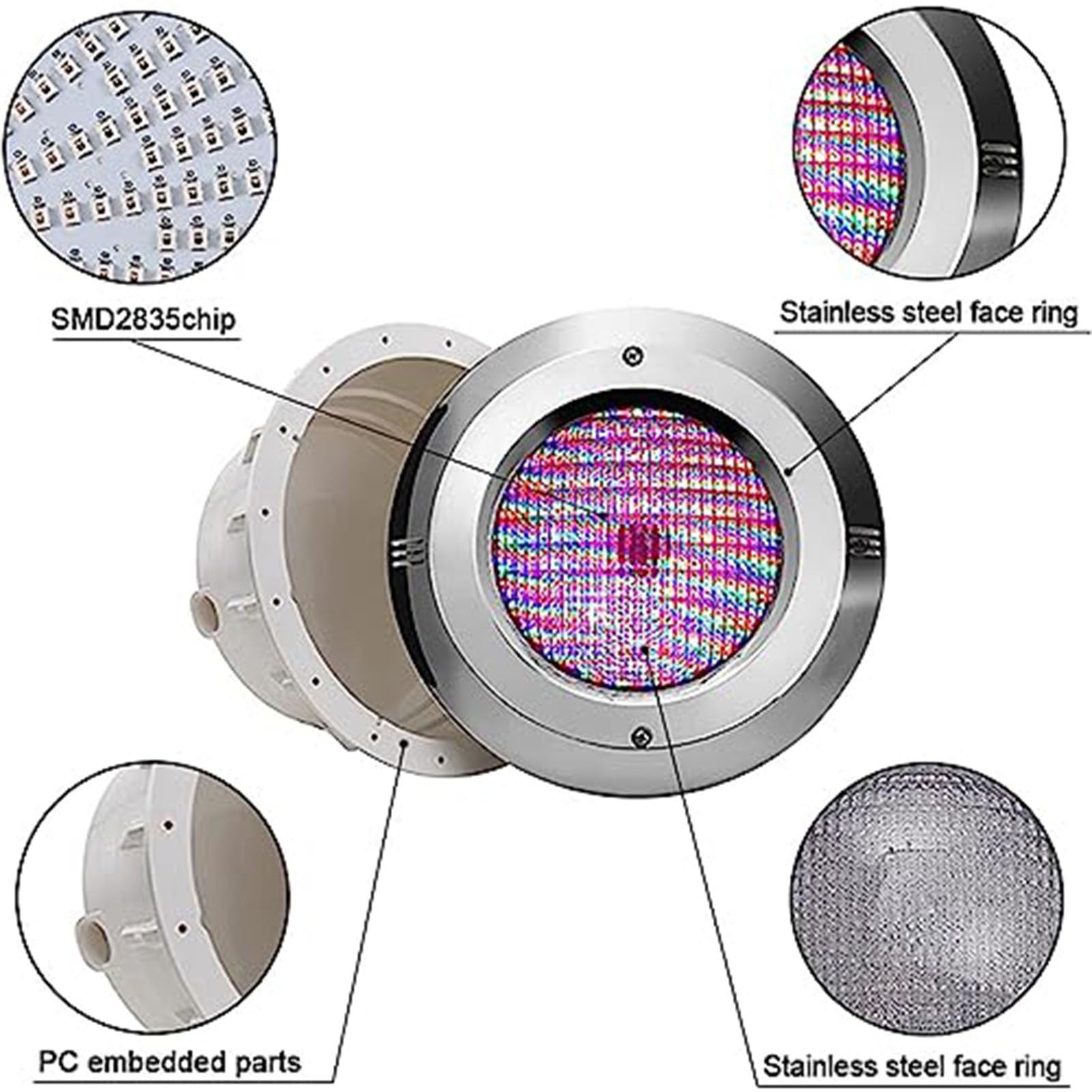 THEGA LED-Poolleuchten Mit Nische PAR56, Edelstahl, 12V AC, IP68, Einbau-Unterwasserleuchte Für Schwimmbäder, Wasserdicht(RGB+remote control,6W-12V)