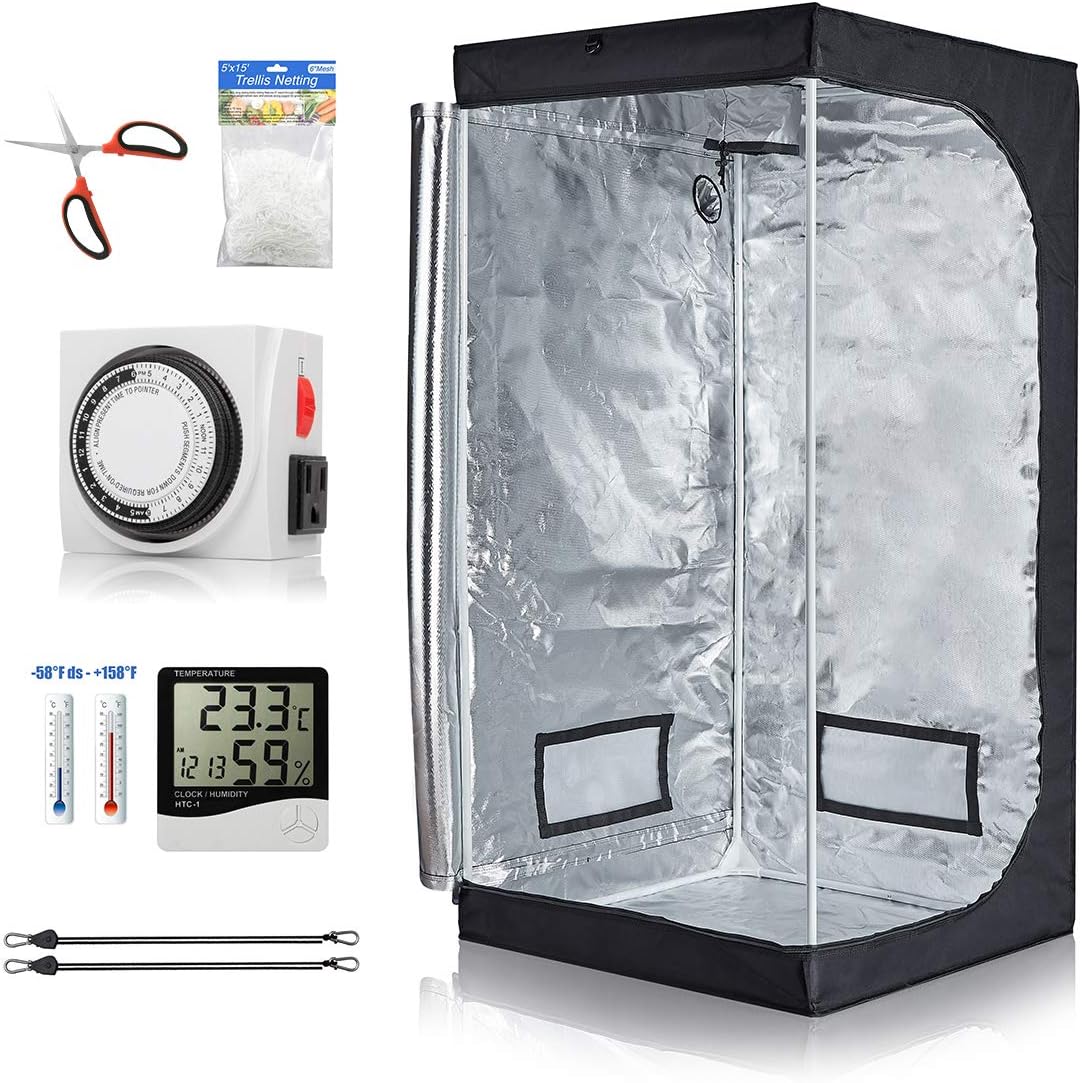 Grow Tent Room Complete Kit 24"x24"x48" Kit Hydroponic Growing System Indoor Plants Growing Dark Room + Hydroponics Growing Setup Accessories (24"x24"x48" Kit)