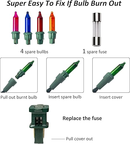 Miniatura 2 de FUNPENY Guirnalda de luces de Navidad multicolor de 60 pies, 300 unidades, paquete de 2 transparentes con cable verde para árbol de Navidad
