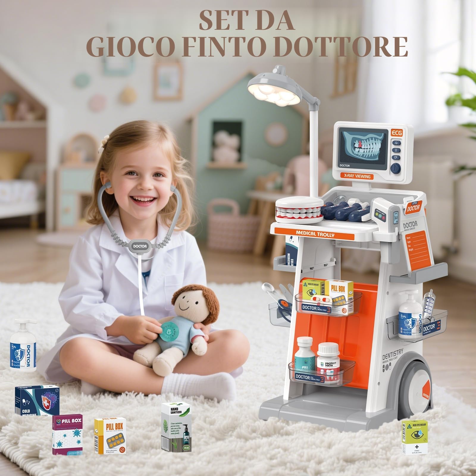 RedCrab Kit Dottore Bambini, 30 Giocattolo Medico Accessori con Stetoscopio, Termometro e Siringa, Giochi di Ruolo Regalo Giocattolo Educativo per Bambini 3+ Anni