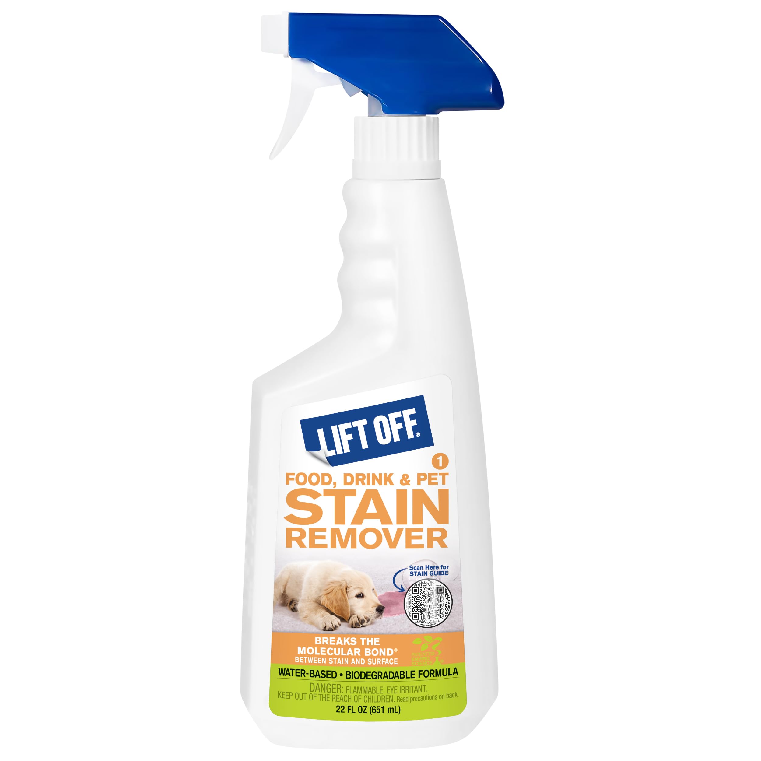 40501 Food, Drink, and Pet Stain Remover Spray Eliminates Tough Stains from Multiple Surfaces, Excellent as a Pre-Wash Laundry Treatment, Water-Based, 22 Fl Oz, Pack of 1