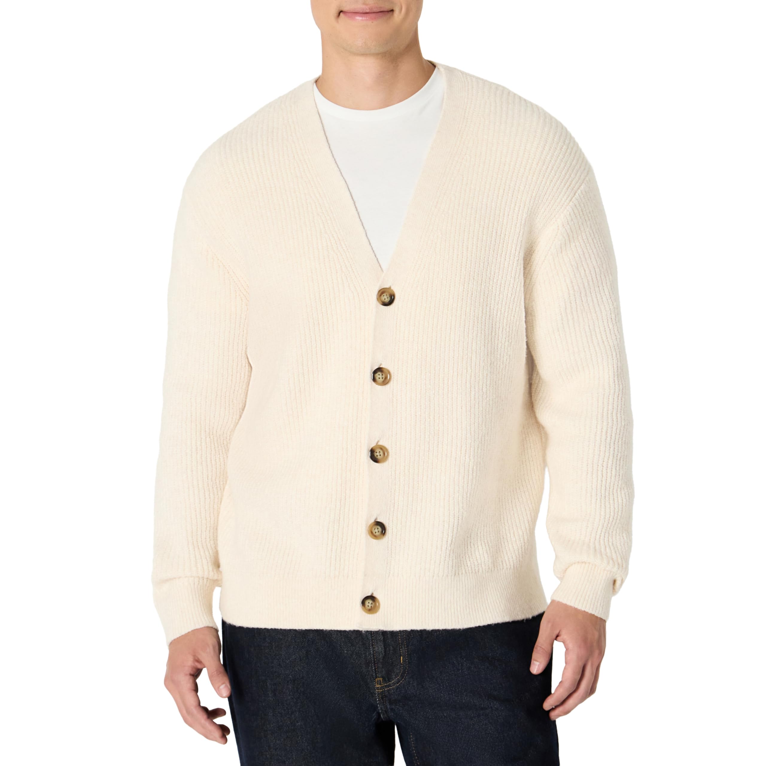 Amazon Essentials Men's Relaxed-Fit Cotton Blend Cardigan, Oatmeal Heather, S