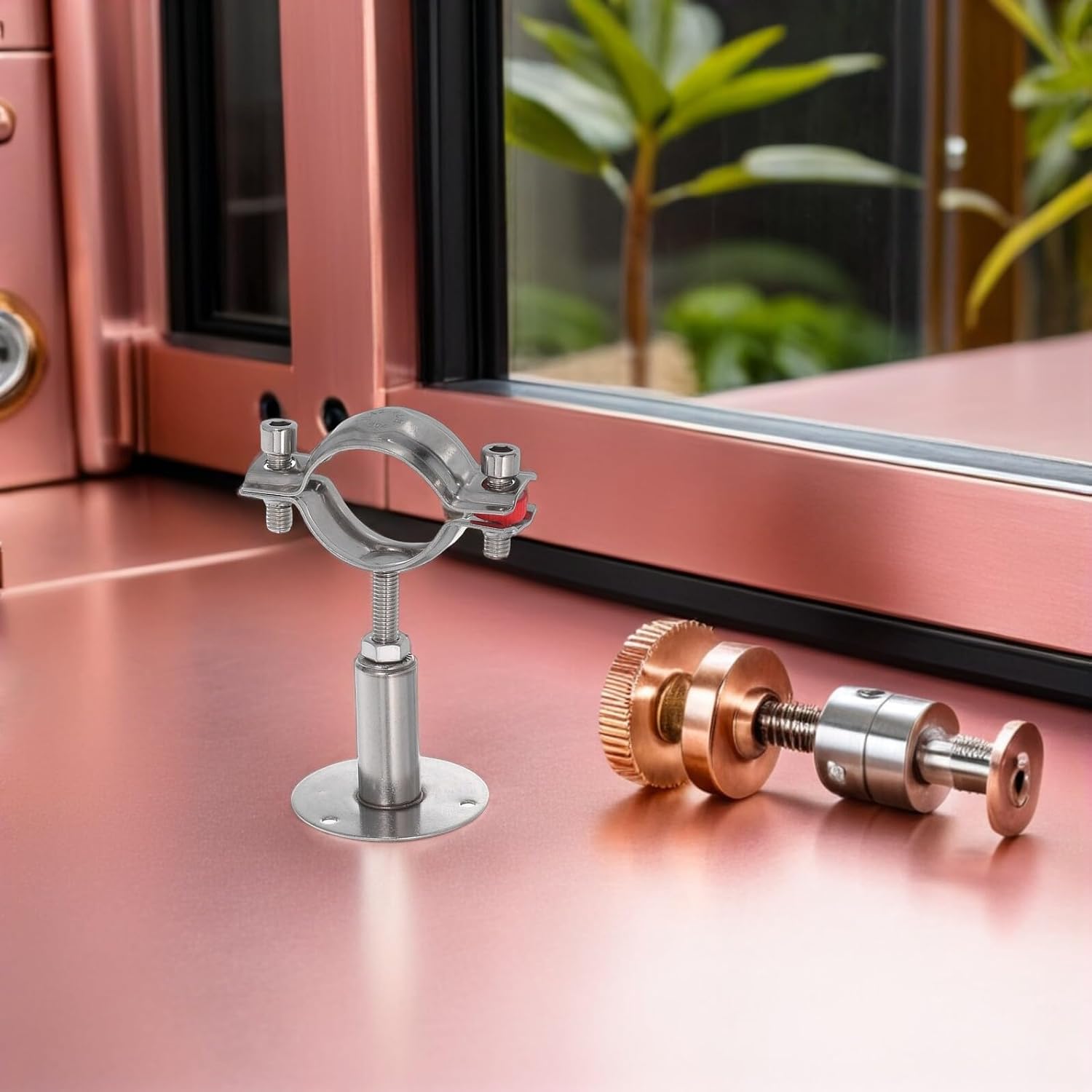 Stainless Steel Pipe Clamp Adjustable Wall Mount Bracket with Screws Expansion Tubes for Water Pipe Holder 42-45mm to 50-95mm Tube Fixing Support 2pcs Set for Plumbing Installation