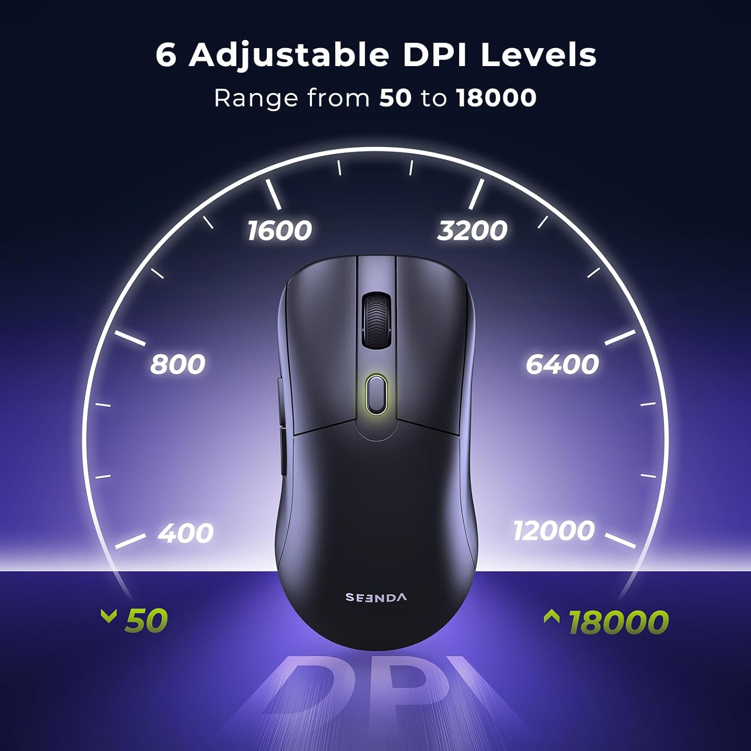 seenda Wireless Gaming Mouse, USB C Mouse, Web-Based Driver, 18000 DPI, 67g Lightweight, 6 Programmable Buttons, Type-C Rechargeable Mouse Gamer for PC/Laptop/Mac - Black