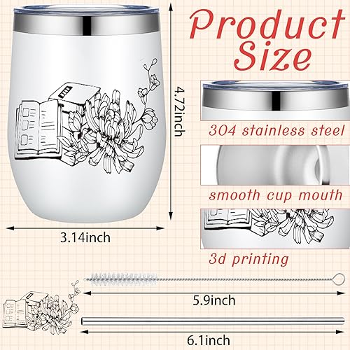 Miniatura 8 de Tioncy 5 piezas de regalos para amantes de los libros para amantes de los libros, incluye bolsa de mano de 12 onzas, vaso de vino, funda de