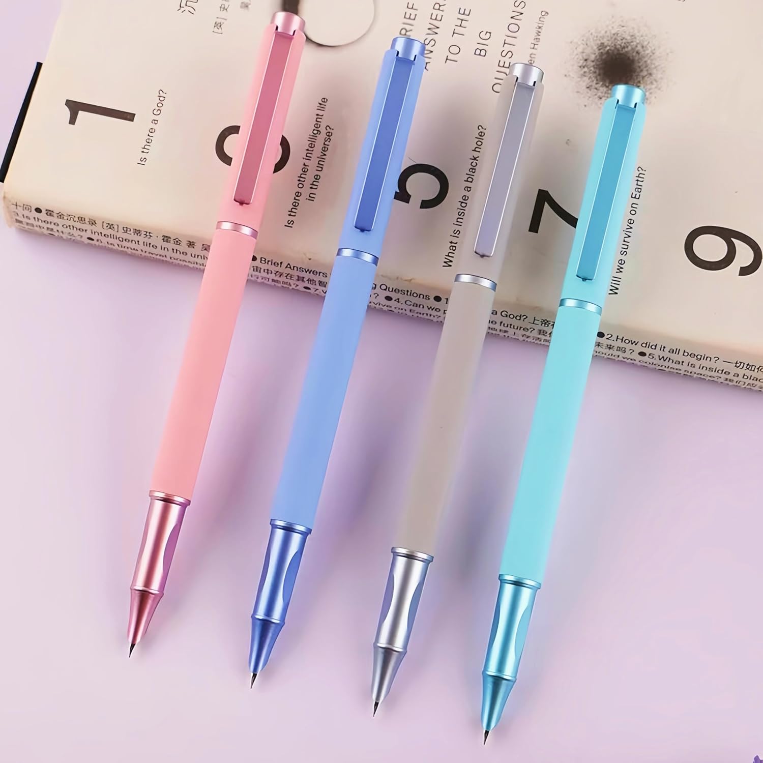 Thermal Erasable Fountain Pen Fine Tip 0.38mm 4 Unique Moranti Colors with 4 Ink Bladders, 1 Converter for Journaling, Drawing, Scribbling and Note Taking (Pink)