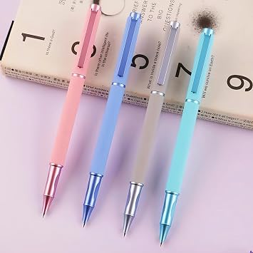 Thermal Erasable Fountain Pen Fine Tip 0.38mm 4 Unique Moranti Colors with 4 Ink Bladders, 1 Converter for Journaling, Drawing, Scribbling and Note Taking Blue