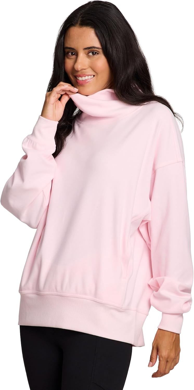 RBX Activewear Cowl Neck Sweater for Women, Lightweight Ultra Soft Plush Fleece Pullover Sweatshirt with Relaxed Fit