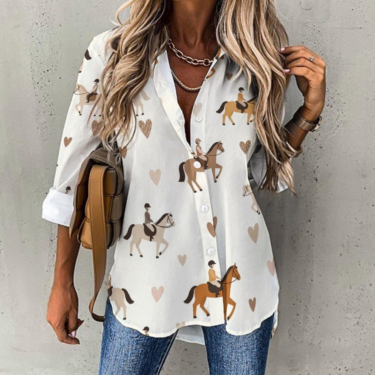 Button Down Shirts for Women Long Sleeve Shirt Irregular Hem Casual V Neck Blouse Fit Tops