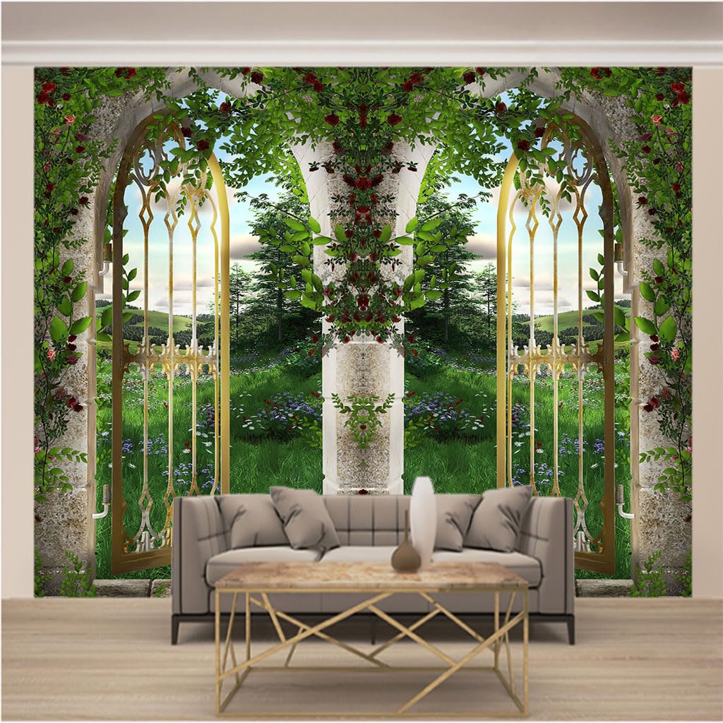 Poster tableaux muraux effet trompe l'oeil arcade pour créer un salon lumineux et spacieux