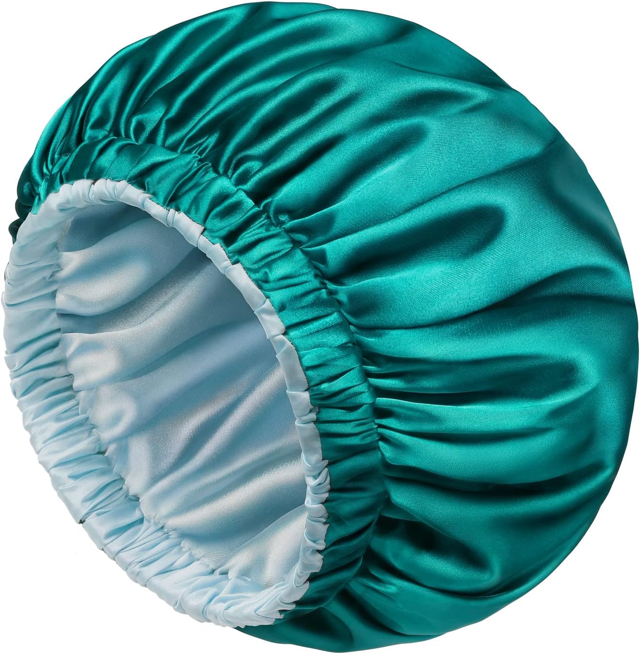 mikiminiSatin Bonnet Silk Bonnet Sleeping Cap for Women, 1 Pack, Extra Large, Double-Layer Stretchy Sleeping Hair Bonnet, Blue+light Blue, X-Large (Pack of 1)