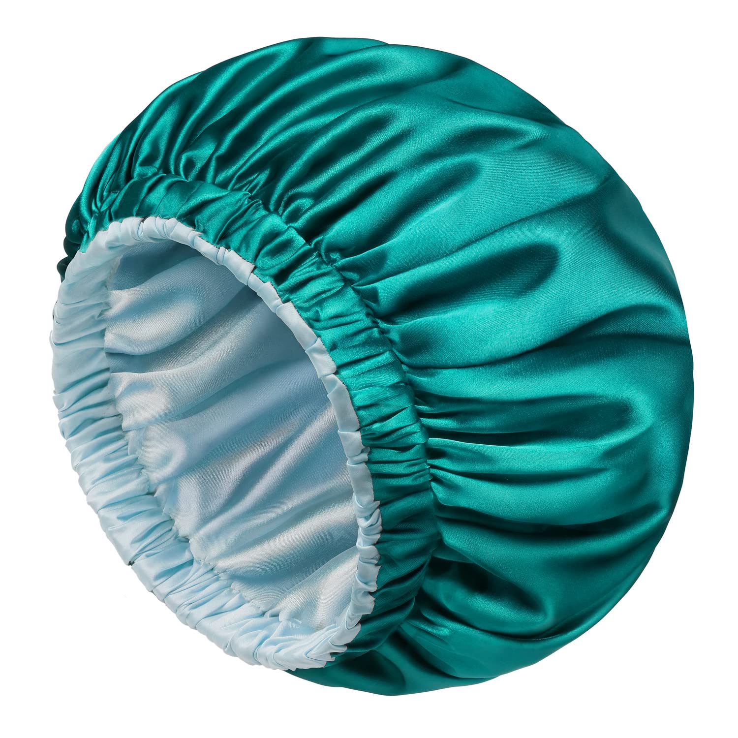 mikiminiSatin Bonnet Silk Bonnet Sleeping Cap for Women, 1 Pack, Extra Large, Double-Layer Stretchy Sleeping Hair Bonnet, Blue+light Blue, X-Large (Pack of 1)