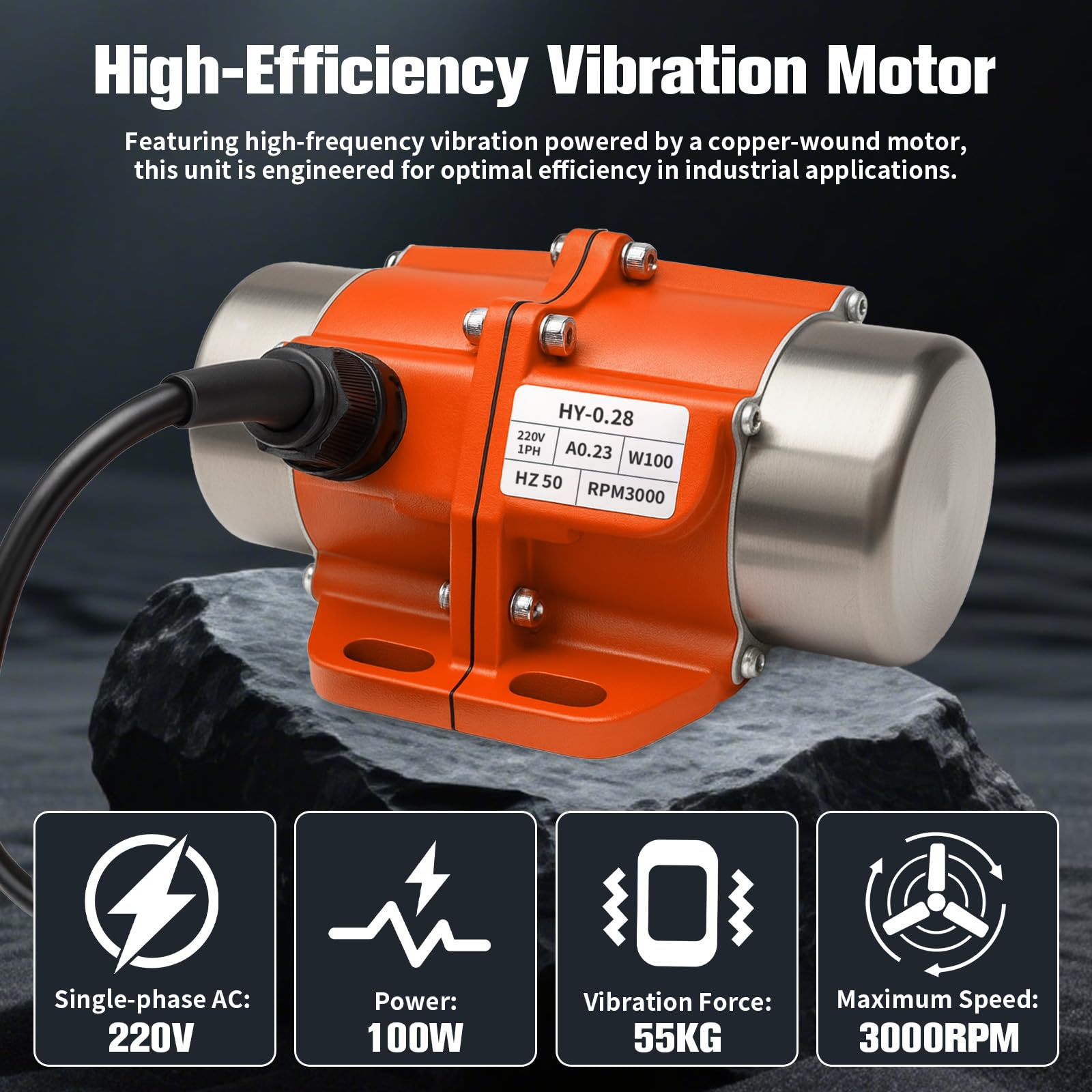100W Betonrüttler, Elektrischer Vibrationsmotor mit 55KG Kraft 3000 U/min, IP65 wasserdicht, Einstellbarer Rüttelmotor für Bau, Chemie, Bergbau, Medizin und Lebensmittelverarbeitung