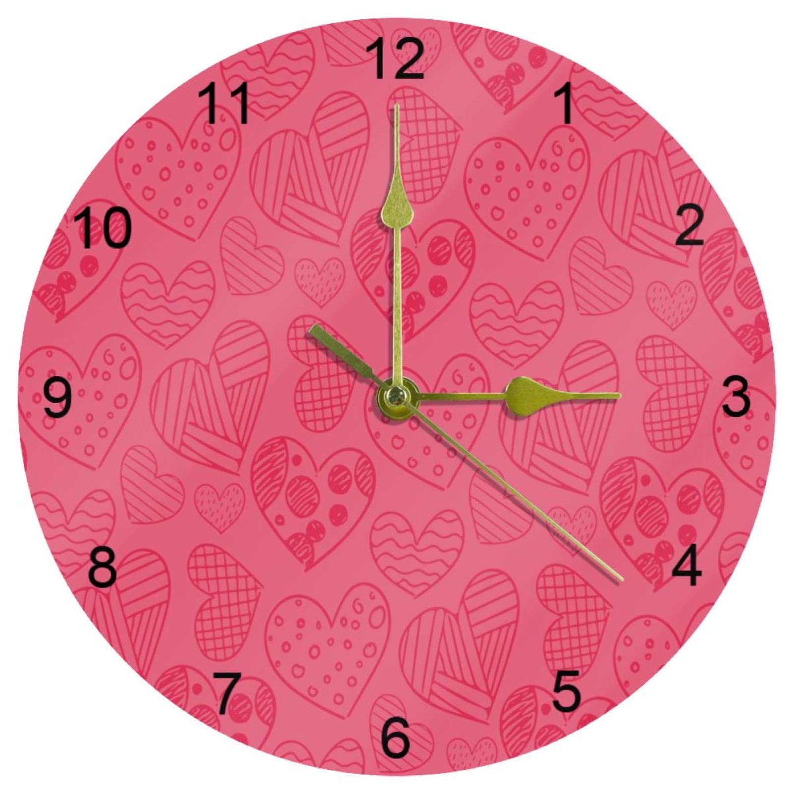 Horloge murale silencieuse rose de 25,4 cm avec chiffres arabes