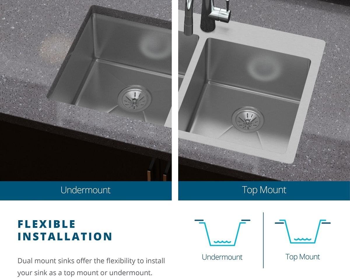 Elkay Crosstown ECTSR33229BGMR2 Equal Double Bowl Dual Mount Stainless Steel Kitchen Sink Kit