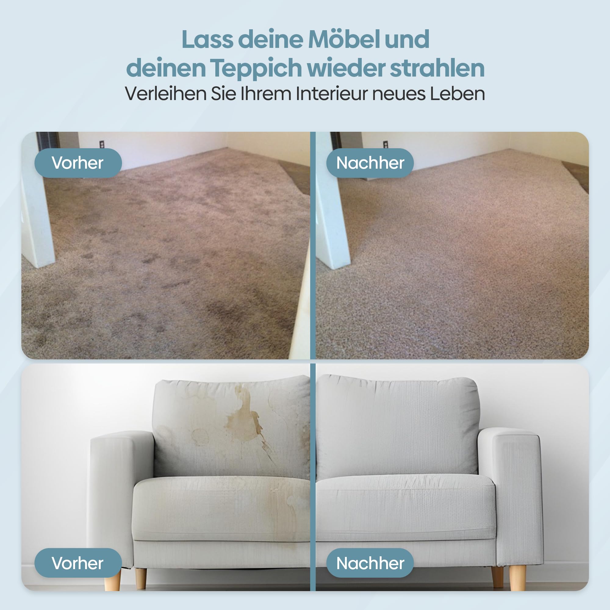 Olvy Teppichreiniger 2.0 - Leistungsstarker 17.000 PA Fleckenentferner mit 1,6m Schlauch, 4m Kabel, Selbstreinigungsfunktion & 500ml Reinigungsmittel - Teppich, Sofa, Matratze & Auto