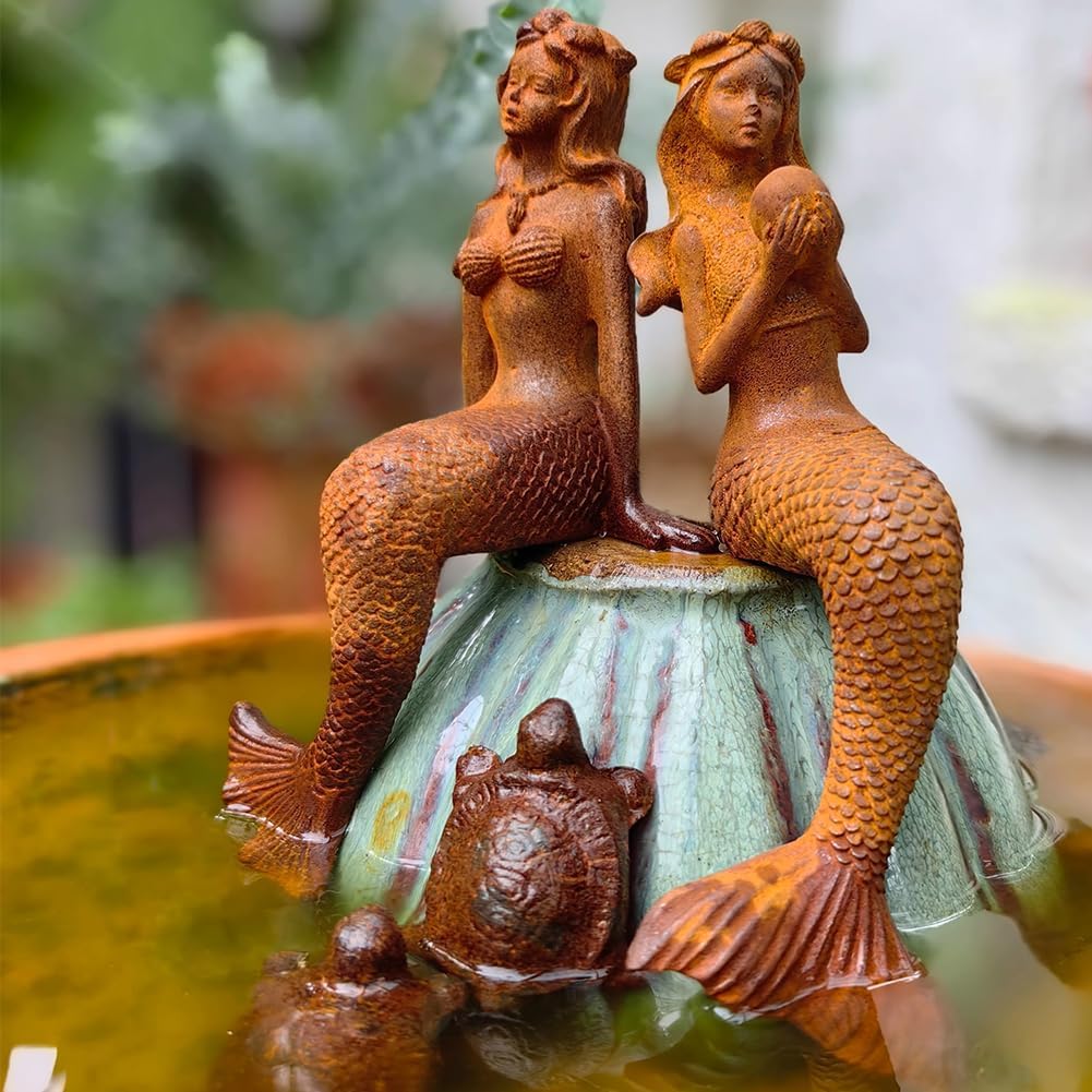 Gusseiserne Meerjungfrau Statue 22 cm,Dekorative Figur für Haus & Garten, Vintage Maritim Deko, Rost Optik, Vintage-Look (Braun)