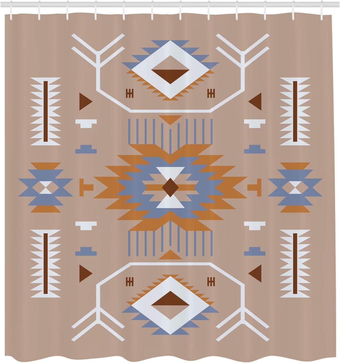 Ambesonne Southwestern Shower Curtain, Ethnic Illustration of a Zigzags Design Triangular Iconic Artwork Motifs, Cloth Fabric Bathroom Decor Set with Hooks, 84" Long Extra, Warm Taupe