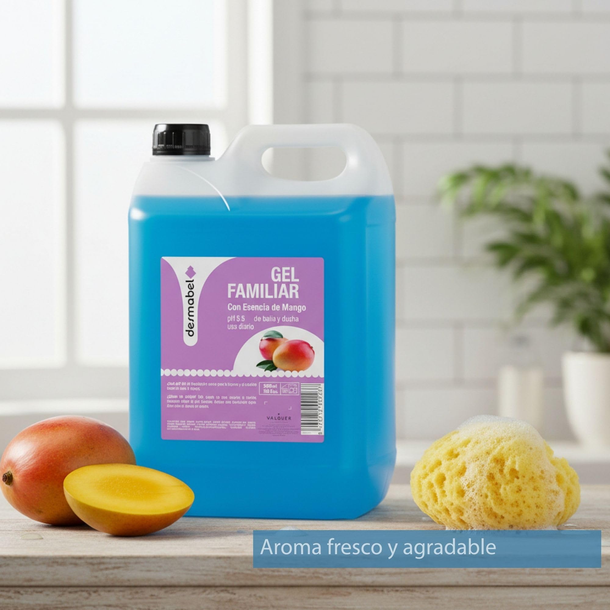 DESMABEL Gel Familiar con Esencia de Mango | Limpieza Corporal para Baño, Ducha y Manos | Cuidado Diario para Toda la Familia pH 5.5 | Formato Profesional Garrafa de 5 L