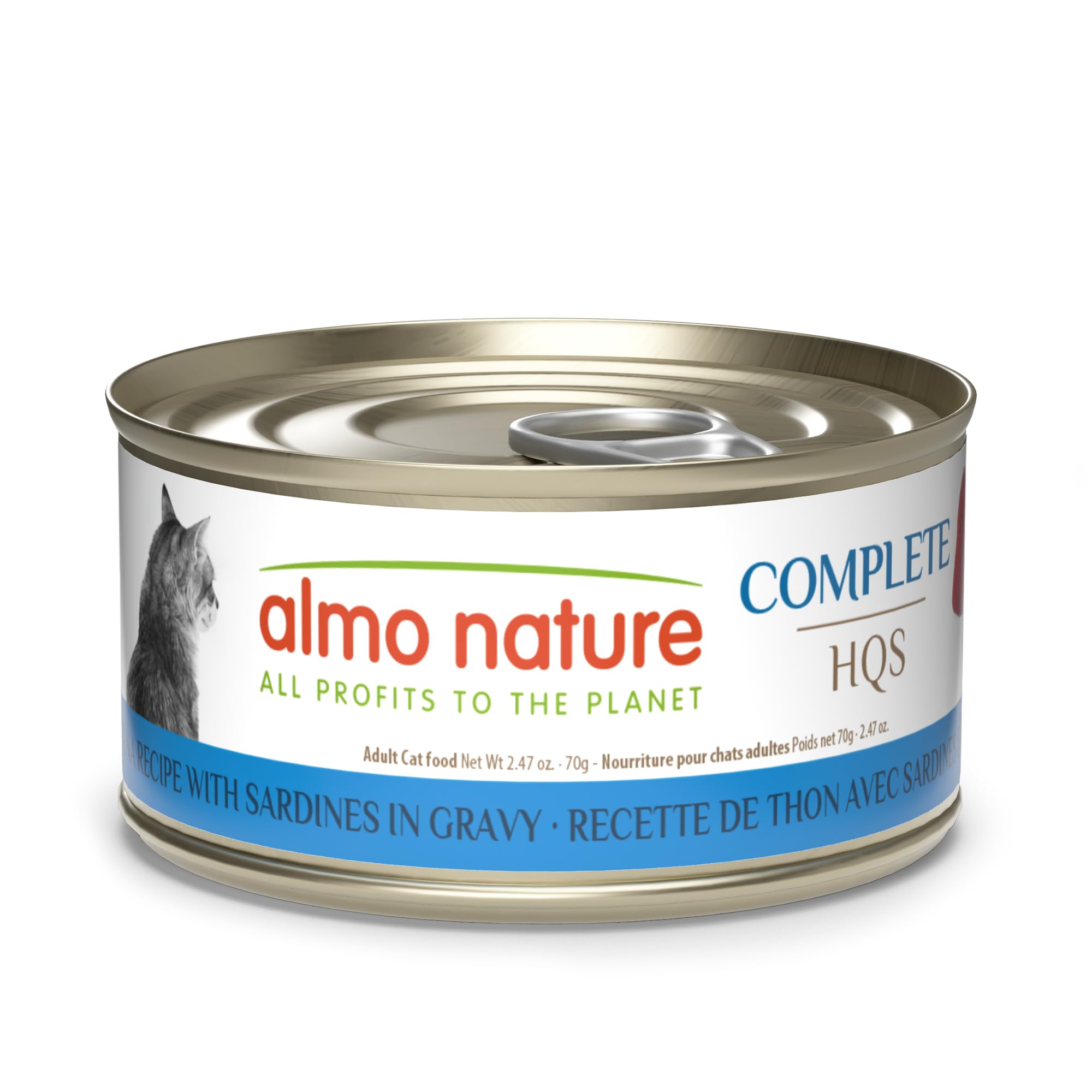 HQS Complete CAT Wet Cat Food Tuna Recipe with Sardines in Gravy - Grain-Free Cat Food Canned, 2.47 oz (Pack of 12)