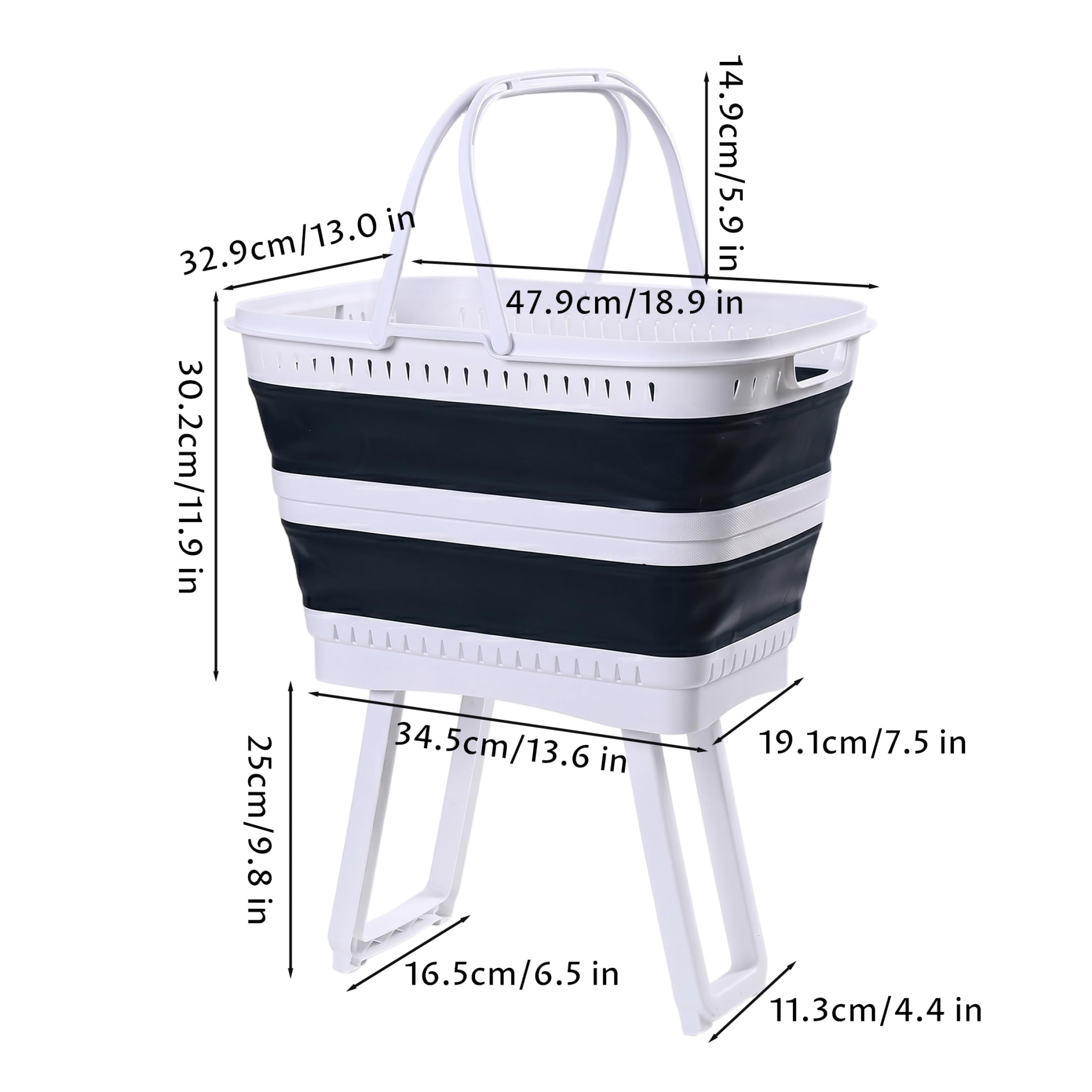 Cesto portabiancheria pieghevole in plastica con gambe Cesto pieghevole di capacità da 26 litri con manici per bagno, camera da letto, cucina, sala giochi, dormitorio.