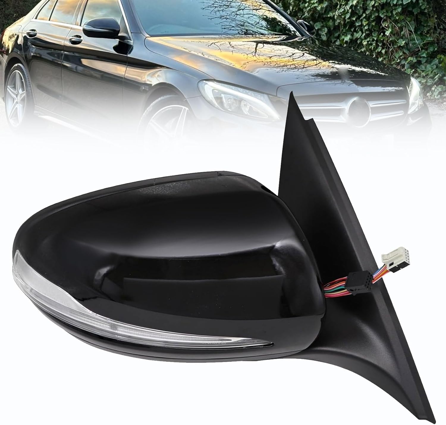 Exterior Mirrors Right Passenger Side Black W205 Fit For Mercedes-Benz C Class C180 C260 C300 2015-2021 Blind Spot/Turning Signal Light/Electrical Folding/Heated/Memory/Puddle Lights（not fit Coupe）
