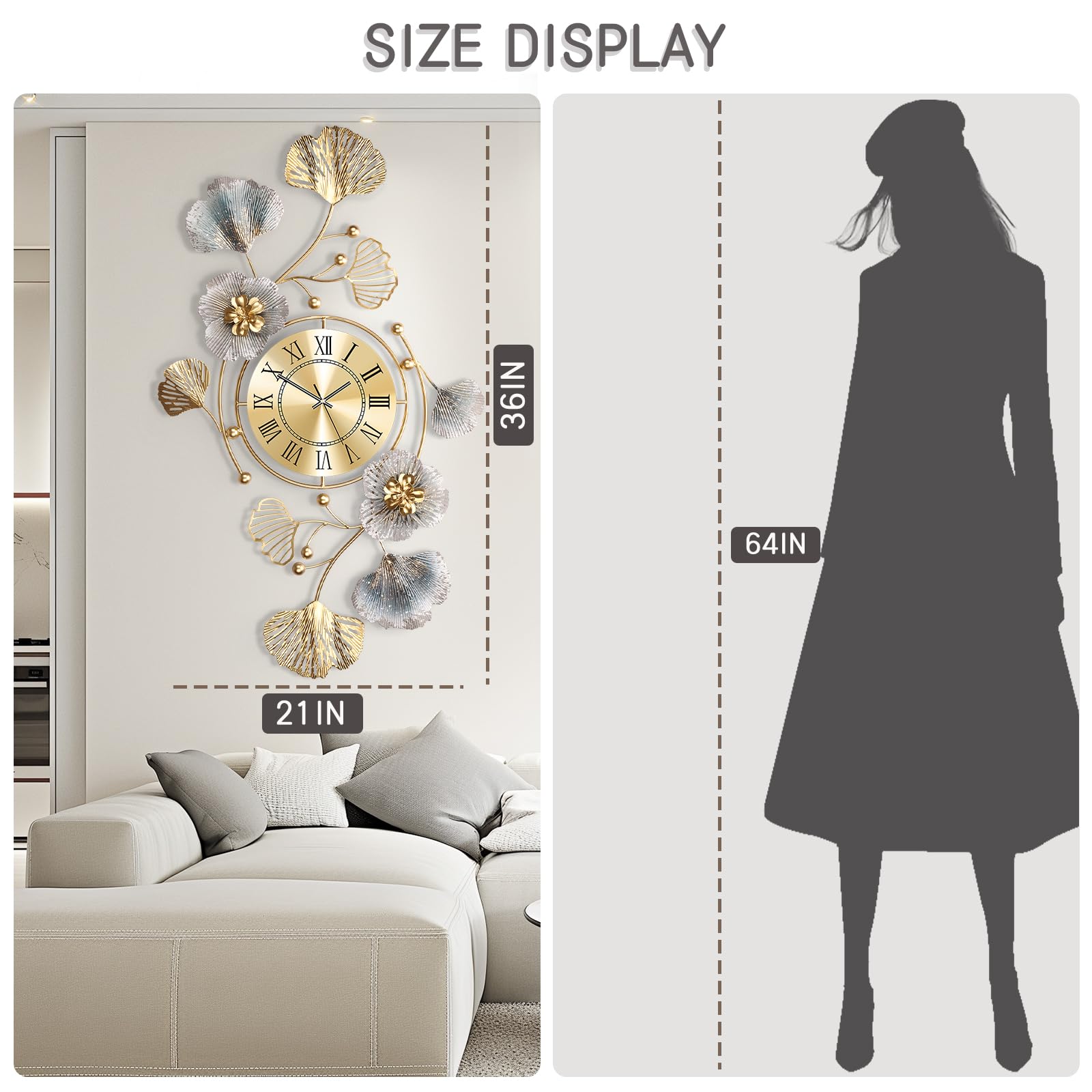 Blissio Wanddeko Wohnzimmer, Wanddeko Metall, Retro Ginkgo Leaf Design, Kreatives Geschenk für die Heimdekoration für Wohnzimmer,Schlafzimmer,Studie Wanddekoration (92cm)