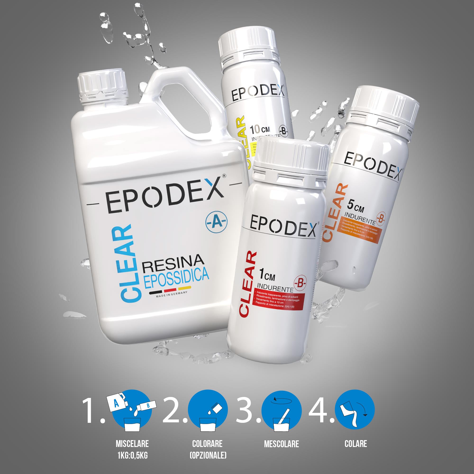 EPODEX Serie ECO, Resina epossidica trasparente kit per colate fino a 1cm, per rivestimenti, arte, fai da te, river table, lampade, gioielli e altro, 3kg