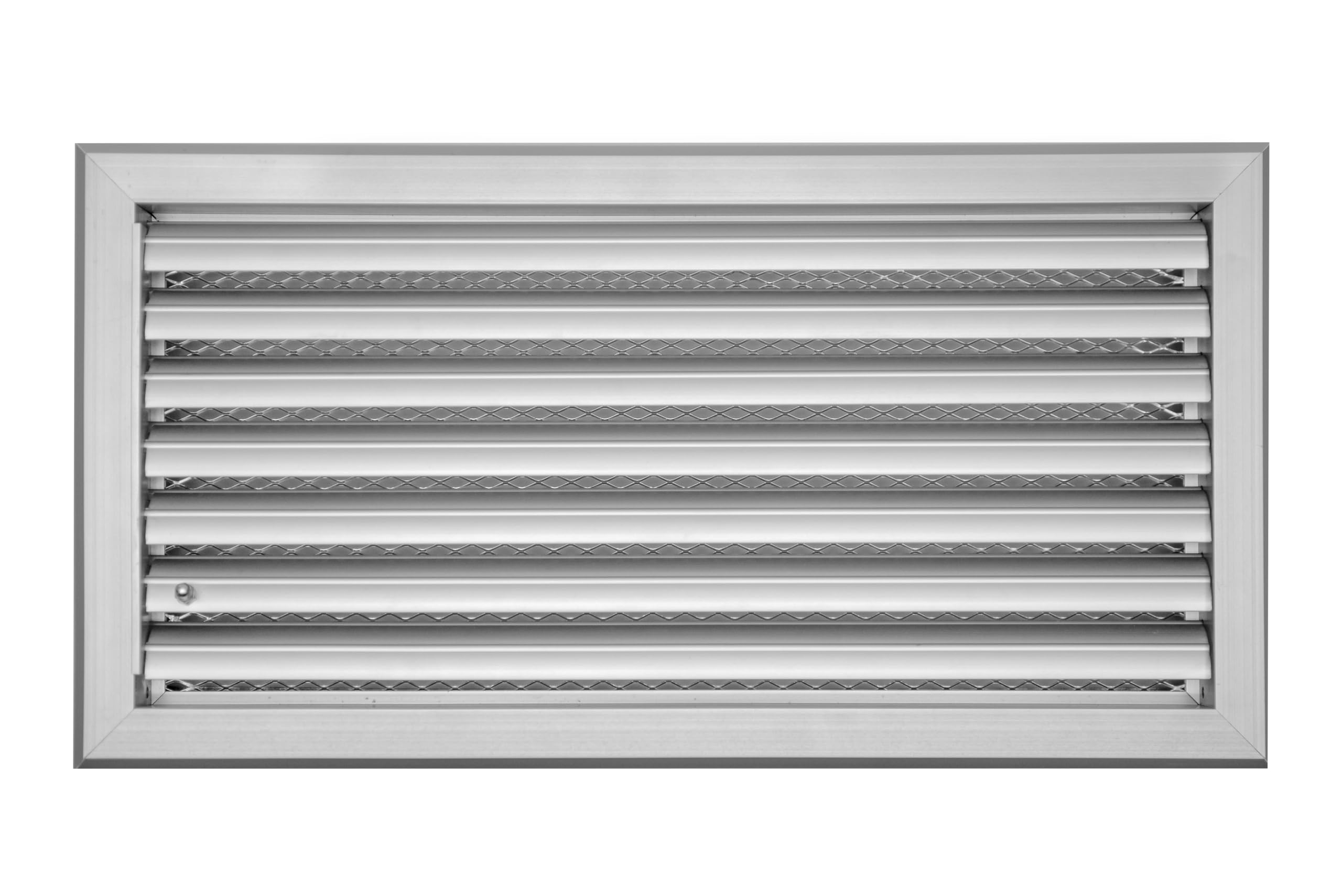 Rejilla de Ventilación de Aluminio – Lamas Curvadas Regulables – Flujo de Aire Controlado – Marco de Instalación y Malla – Interior y Exterior – 40 x 20 cm.
