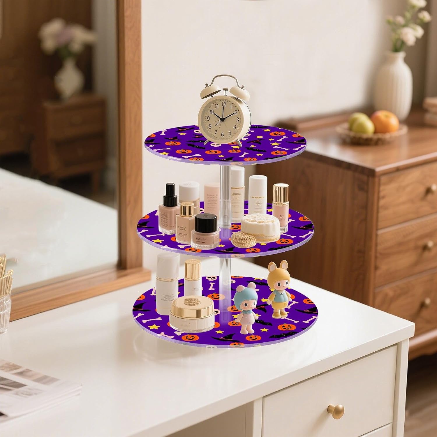 Pumpkin Bats Magic Hat Bone Skull Halloween 3 Tier Acrylic Cupcake Stand, Cupcake Stand for 34 Cupcakes for Weddings,Christmas,Holidays,Parties,Birthday,Printed Cupcake Tower 23301009