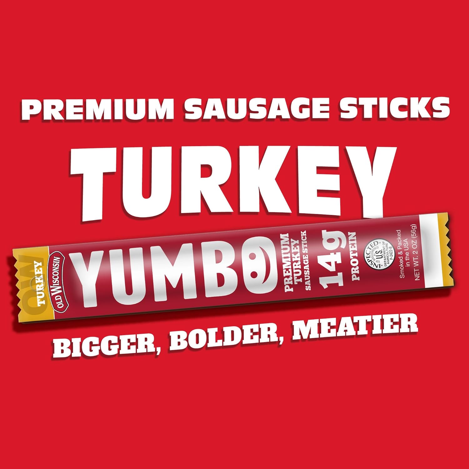 YUMBO Turkey Sticks, High Protein Snacks, Gluten-Free, Low Carb, Keto, Ready-to-Eat, 2 oz Sticks, 20 Count Pack